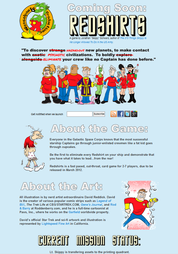 Website – Redshirts Teaser Site Entire Page